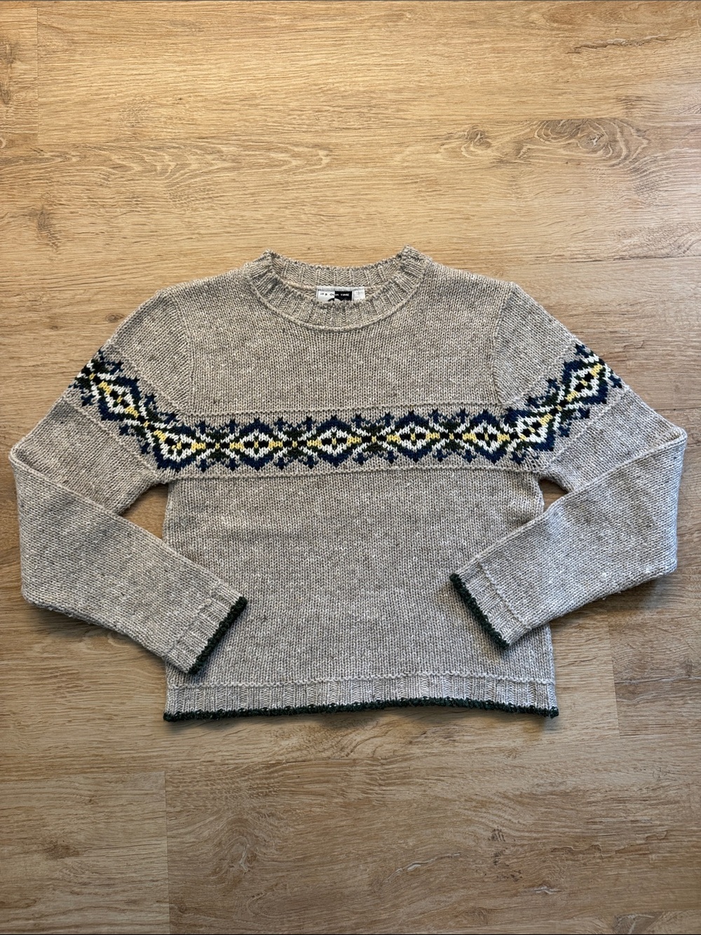 Vintage It's Our Time Gray Crewneck Sweater with Navy & Cream Fair Isle